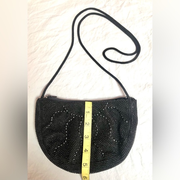 🛍BEADED Small black Cross Body long strap Purse size 8x5 EUC - Picture 6 of 10